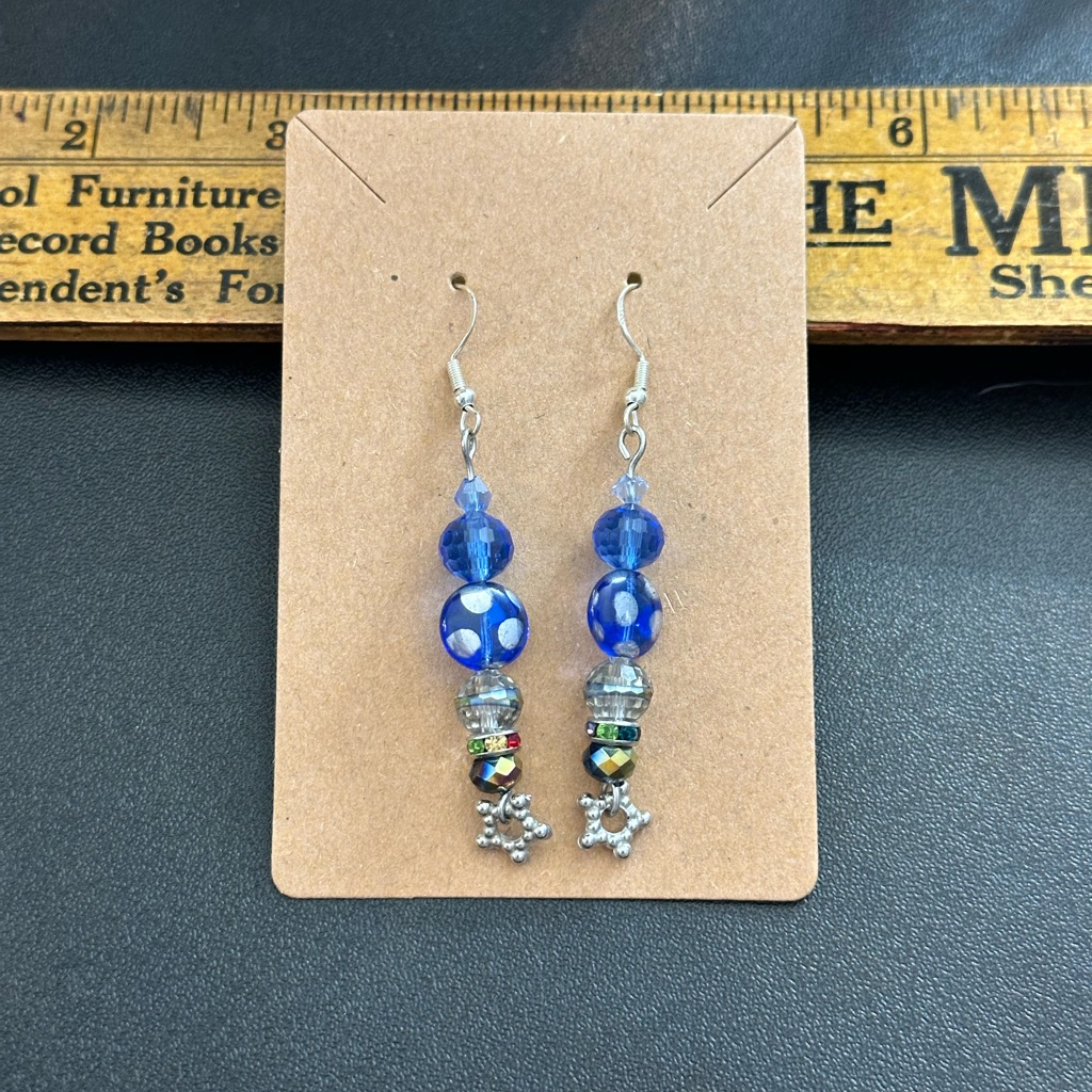 Sparkly Blue And Silver Beaded Earrings